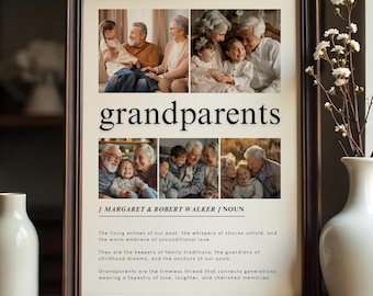 Grandparents Definition Template, Photo Collage Poster, Grandparents Gifts, Family Portraits Wall Art, Grandma Gift, Mother's Day Poster