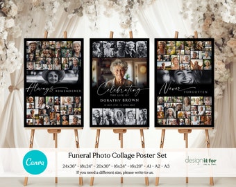 Funeral Poster, Celebration of Life Photo Collage Template, Funeral Welcome Sign, In Loving Memory, Funeral Favors, Memorial Collage Board