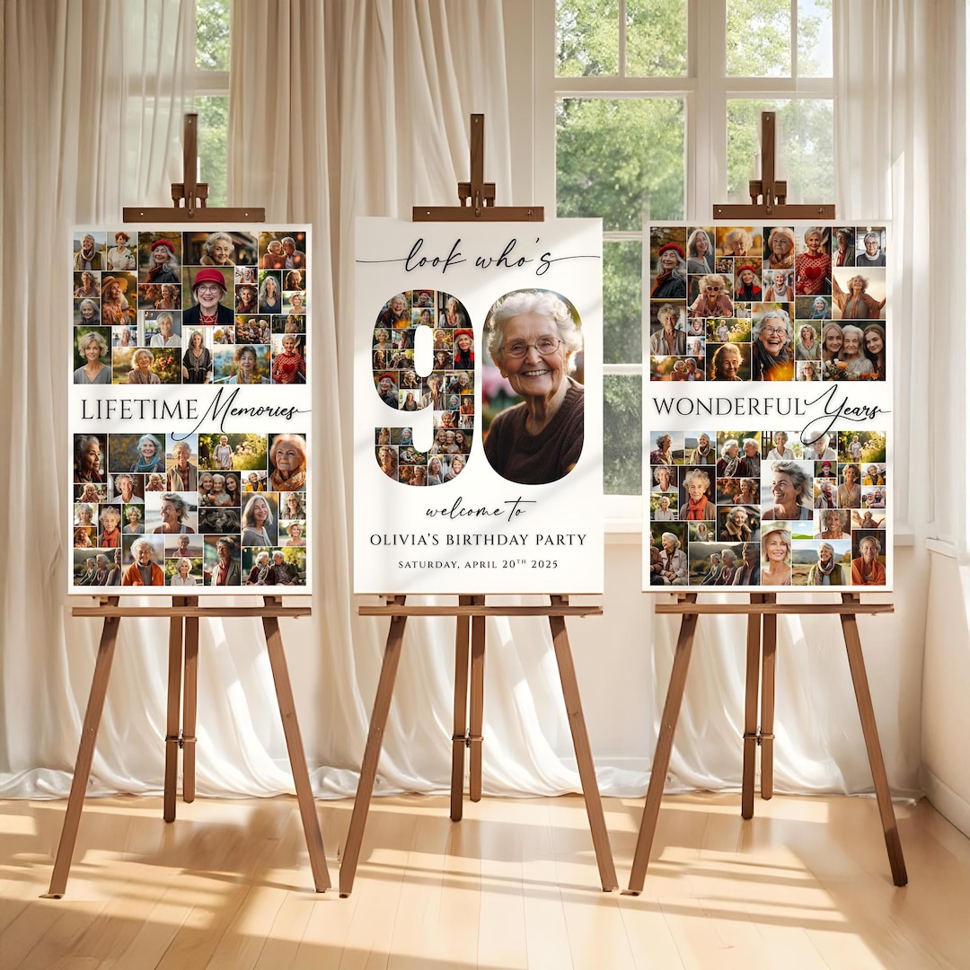 90th Birthday Photo Collage Welcome Sign Template, Editable Birthday ...