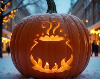 Witch Cauldron Pumpkin Carving Stencil, Halloween Jack O Lantern Design (Digital Download), #JOL
