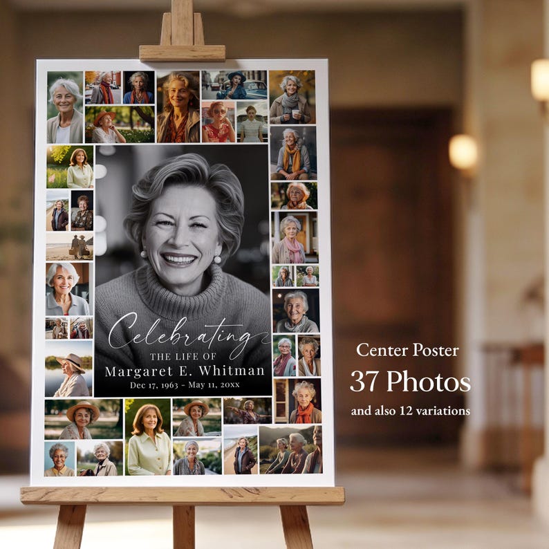 Funeral Photo Collage Template, Funeral Poster, Celebration of Life,  Funeral Welcome Sign, In Loving Memory, Memorial Poster