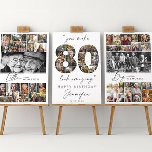 Fotocollage-Poster-Vorlagen-Set zum 80. Geburtstag, anpassbare Begrüßungstafel zum 80. Jahrestag, druckbare Geburtstagscollage für Sie und Ihn