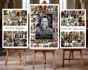 Funeral Photo Collage Sign Template: Celebration of Life Poster Memorial Board (Canva, Digital Download)
