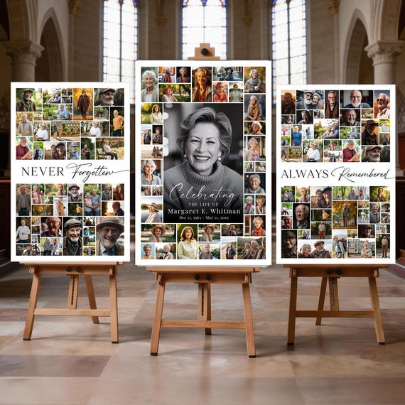 Funeral Photo Collage Sign Template: Celebration of Life Poster Memorial Board (Canva, Digital Download)