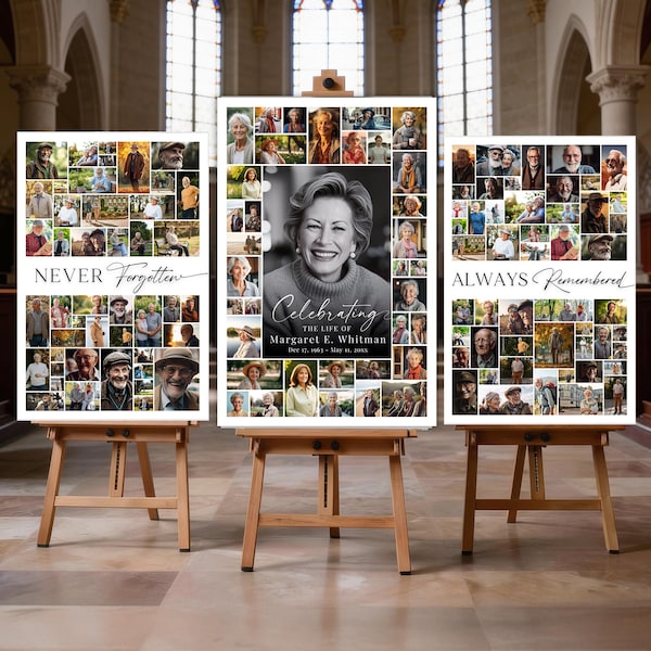 Funeral Photo Collage Sign Template: Celebration of Life Poster Memorial Board (Canva, Digital Download)