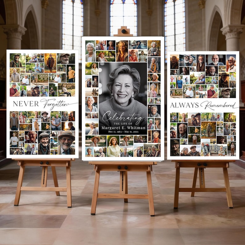 Funeral Photo Collage Template, Funeral Poster, Celebration of Life,  Funeral Welcome Sign, In Loving Memory, Memorial Poster