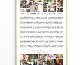 70 Reasons Why We Love You Photo Collage Template , Personalized Birthday Gift for Grandma, Grandpa, Mom or Dad, 70th Anniversary, Canva