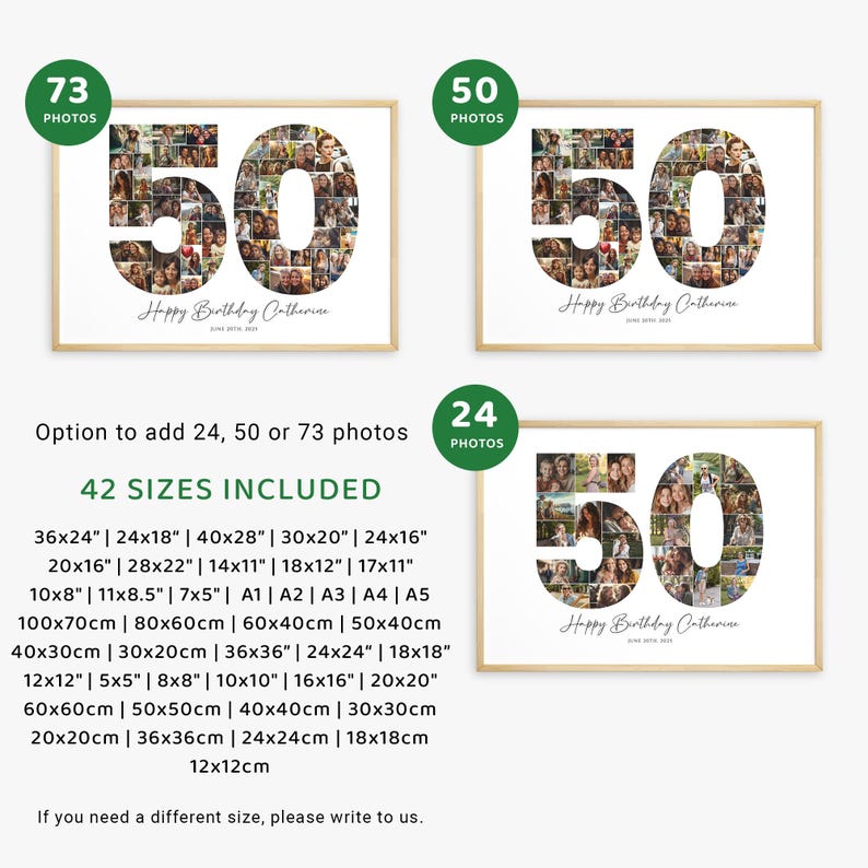 50th Birthday Photo Collage Template, Personalized 50th Birthday Gift for Women, Him, Mom, Number Collage, Family Gift, Birthday Gift, Canva image 3