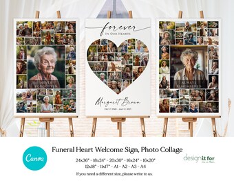 Funeral Poster, Funeral Heart Photo Collage Sign Template Set, Celebrating of Life, In Loving Memory, Funeral Welcome Sign, Memorial Poster