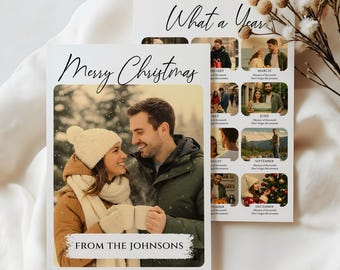 Year in Review Photo Collage Christmas Card, 12 Months Photo Template, Family Year Recap, What a Year Memory Board, Editable Canva Template