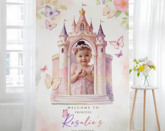 Princess Castle 2nd Birthday Welcome Sign Poster | Toddler Girl Photo Poster | Fairytale Any Age Birthday Decor | Editable Canva Template