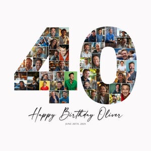 40th Birthday Photo Collage Template, Personalized 40th Birthday Gift for Her, for Him, Number 40 Collage, Family Gift, Birthday Gift, Canva