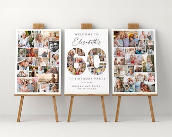 60. Geburtstag Foto Collage Vorlagen Set, bedruckbar, personalisiertes Geburtstags Poster Geschenk, Geburtstagstafel für Oma, Opa oder Eltern