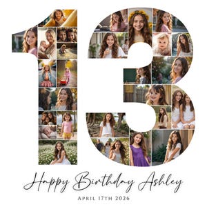 13th Birthday Photo Collage, 13th Birthday Gift, Birthday Number 13 Printable, 13th Photo Collage Template, Editable 13th Birthday Poster