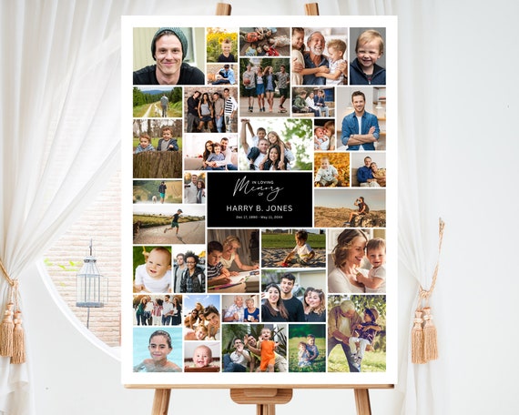 Poster Size Funeral Photo Collage Template for 35 Photos, Funeral Template, Canva, Memorial, Wedding, Graduation, Celebration