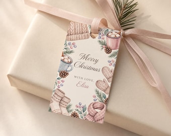 Editable Christmas Gift Tag, Printable Cozy Winter Present Label Holiday Party Favor Tag, Xmas Treats Canva Template, Instant Download
