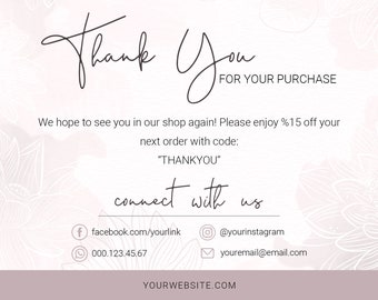 Business Thank You Card Template For Your Purchase Note, Order Template , Printable Template, Business Thank You Card, Online Business