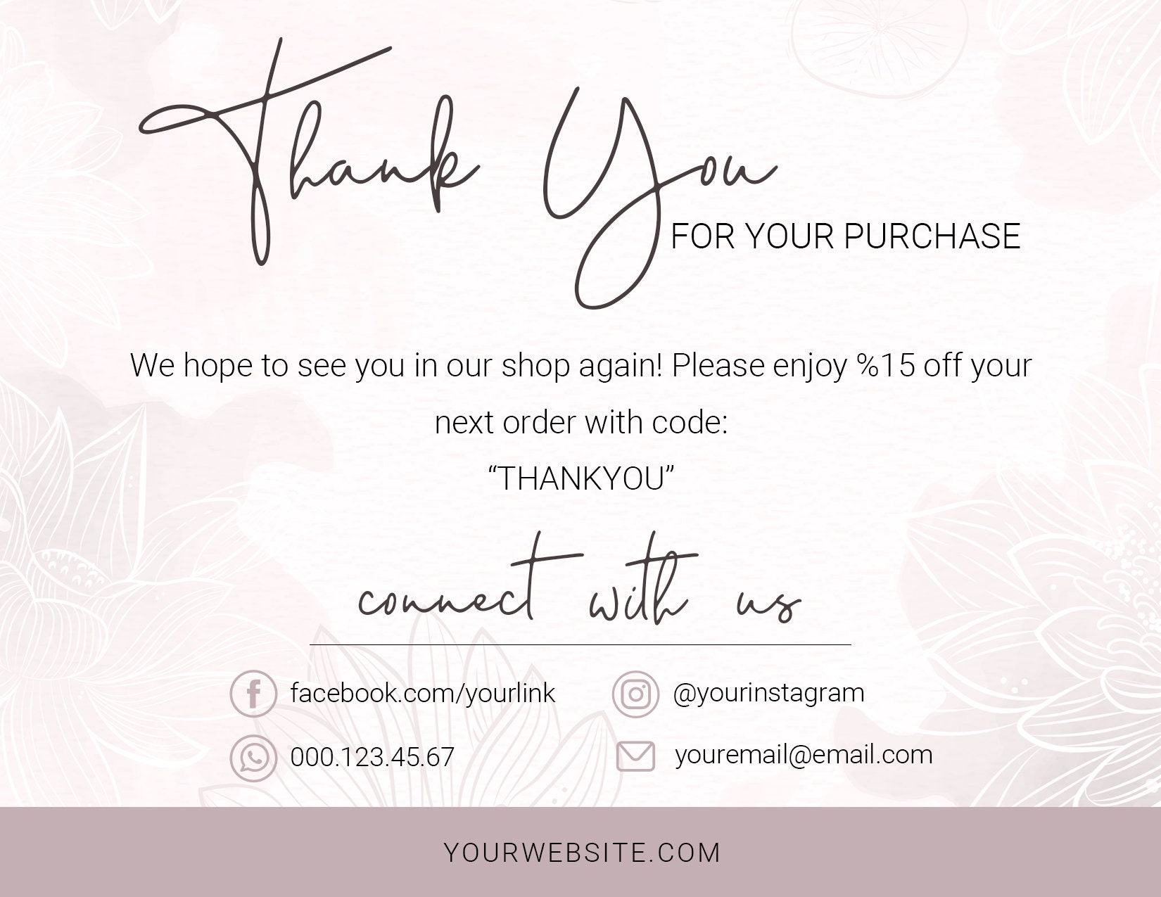 Business Thank You Card Template For Your Purchase Note Order Etsy