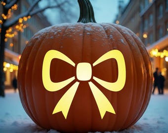 Bow Pumpkin Stencil Template – Cute Pumpkin Carving Pattern – Halloween Bow Stencil, Jack O Lantern Design, Digital Download, #JOL