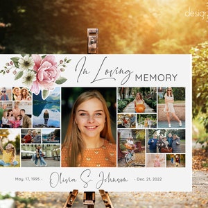 Rose Funeral Welcome Sign Template, In loving Memory Sign, Funeral Photo Collage Template, Memory Sign Photo Collage, Poster Funeral Collage