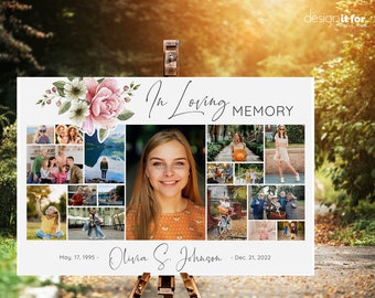 Rose Funeral Welcome Sign Template, In loving Memory Sign, Funeral Photo Collage Template, Memory Sign Photo Collage, Poster Funeral Collage