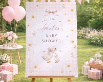 Silly Goose Baby Shower Welcome Sign, Daisy Geese Girl Shower Decor, Editable Canva Printable Poster, Digital Download, #BS16