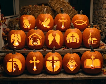 Christliche Kürbisschnitzvorlage, druckbare Halloween-Vorlage mit christlichem Glauben, Jack-o'-Lantern-Design, digitaler Download, #JOL