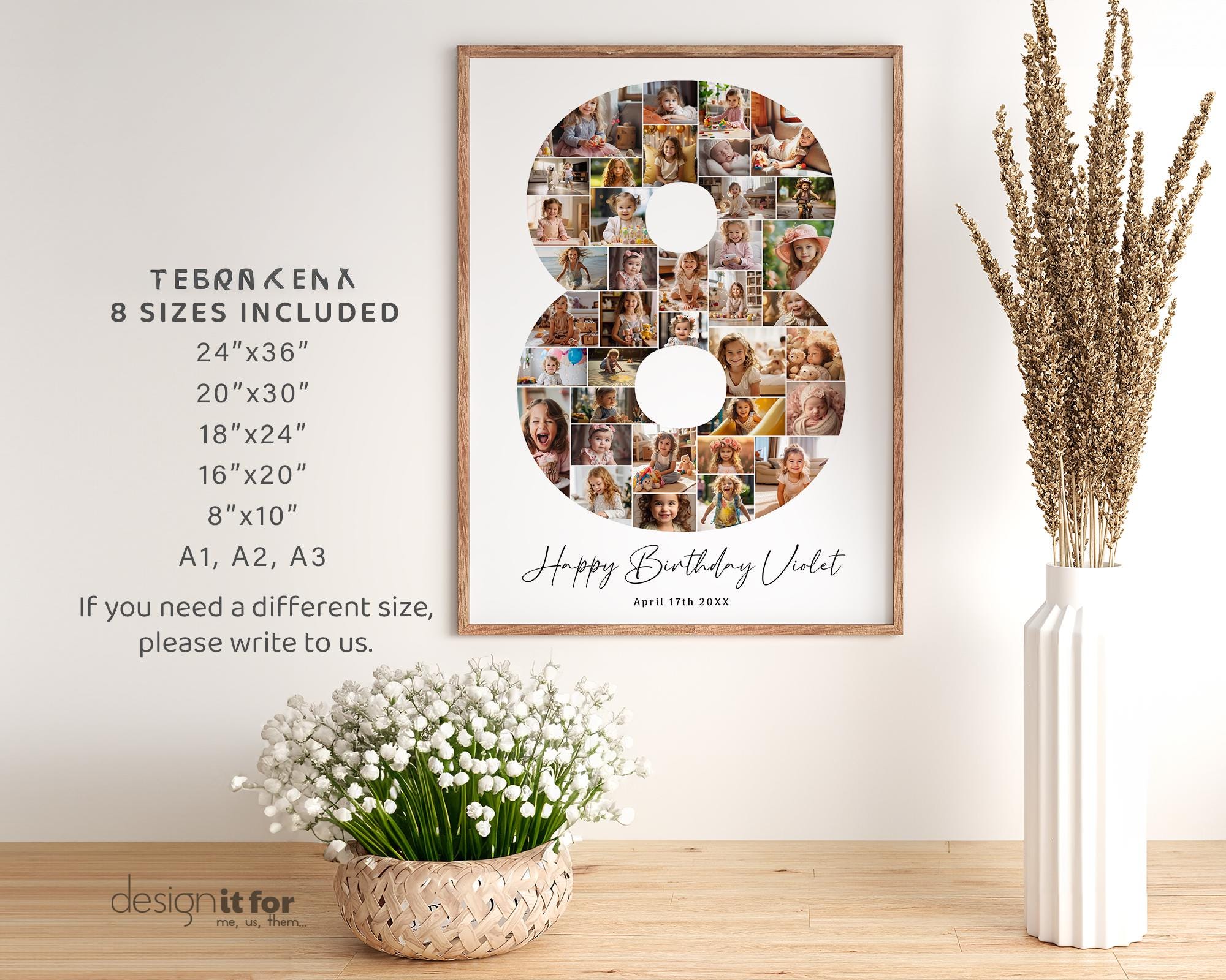 Birthday Number 8 Photo Collage, Birthday Gift, Editable Birthday Photo ...