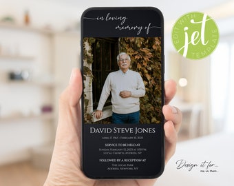 Funeral Digital Invitation, Funeral Evite, Funeral Invite, Funeral Announcement, Funeral Digital Card Template for Mobile Phones