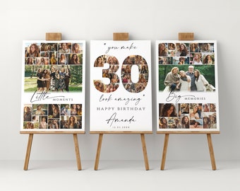 30. Geburtstag Foto-Collage-Poster-Vorlagen-Set, anpassbare Willkommenstafel zum 30-jährigen Jubiläum, druckbare Geburtstagscollage für Sie und Ihn