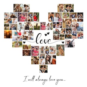 Love Heart Photo Collage Template, Birthday Heart Collage, Heart Picture Collage for Couple and Family, Personalized Gift, Valentine Collage