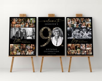 Black and Gold 90th Birthday Photo Collage Template, Personalized Birthday Poster Bundle, Birthday Board for Mom, Grandma or Grandpa, #GBB1