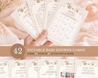Edytowalny pakiet gier na jesienne baby shower, zestaw jesiennych aktywności na imprezę, szablon Canva (do pobrania w wersji cyfrowej), #BS23