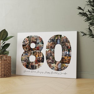 80th Birthday Photo Collage Template, Personalized 80th Birthday Gift for Grandma or Grandpa, Number Collage, Dad Gift, Birthday Gift, Canva image 3