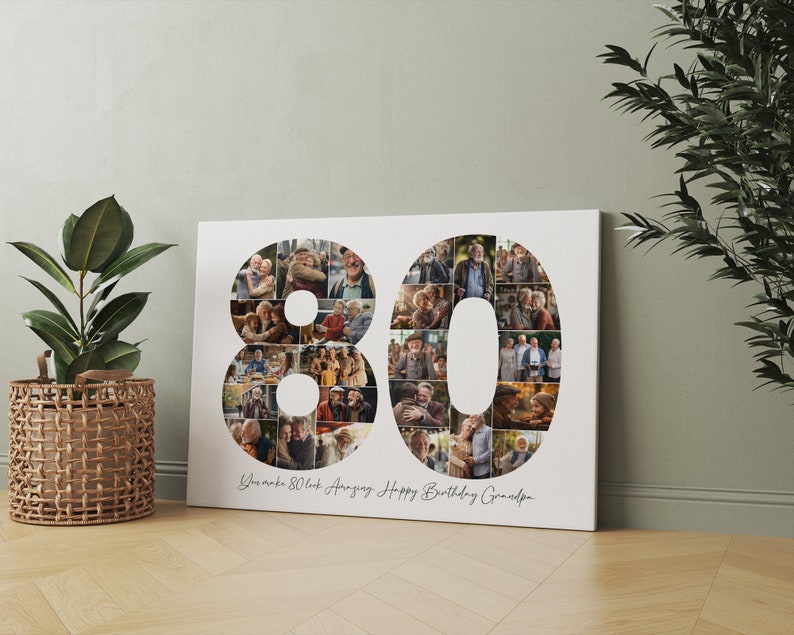 80th Birthday Photo Collage Template, Personalized 80th Birthday Gift for Grandma or Grandpa, Number Collage, Dad Gift, Birthday Gift, Canva image 3