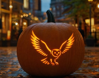Kürbisschnitzvorlage „Fliegende Eule“, Halloween-Jack-O-Lantern-Design (Digitaler Download), #JOL