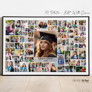 Graduation Photo Collage Template, Landscape 36x24 Poster Size Graduate Picture Collage Canva Template, Digital Photo Collage 70 Photos