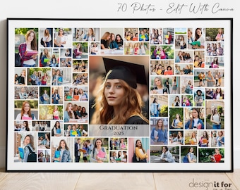 Graduation Photo Collage Template, Landscape 36x24 Poster Size Graduate Picture Collage Canva Template, Digital Photo Collage 70 Photos
