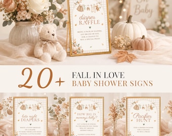 Fall in Love Baby Shower Signs Bundle, Autumn Boy Party Decor, Little Pumpkin Table Signs Templates, Editable Canva, Digital Download, #BS23