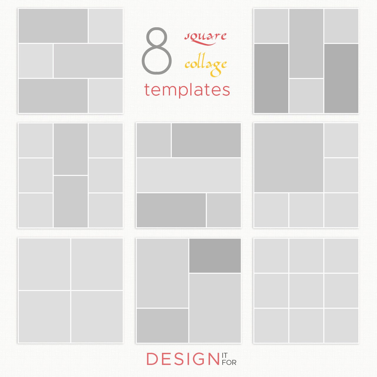 Photo Collage Template Psd Square Collages Bundle 8x Etsy