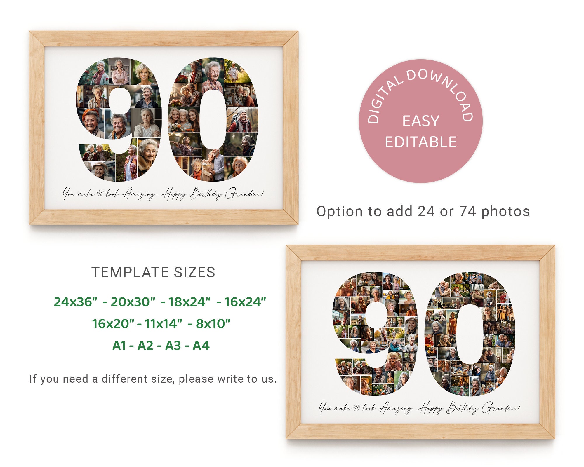 90th Birthday Photo Collage Template, Personalized Gift for Grandma ...