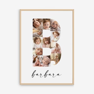 Plantilla de collage de fotos de letra B, impresión personalizada de nombre inicial para niñas y niños, impresión de guardería, nombre imprimible, decoración de guardería