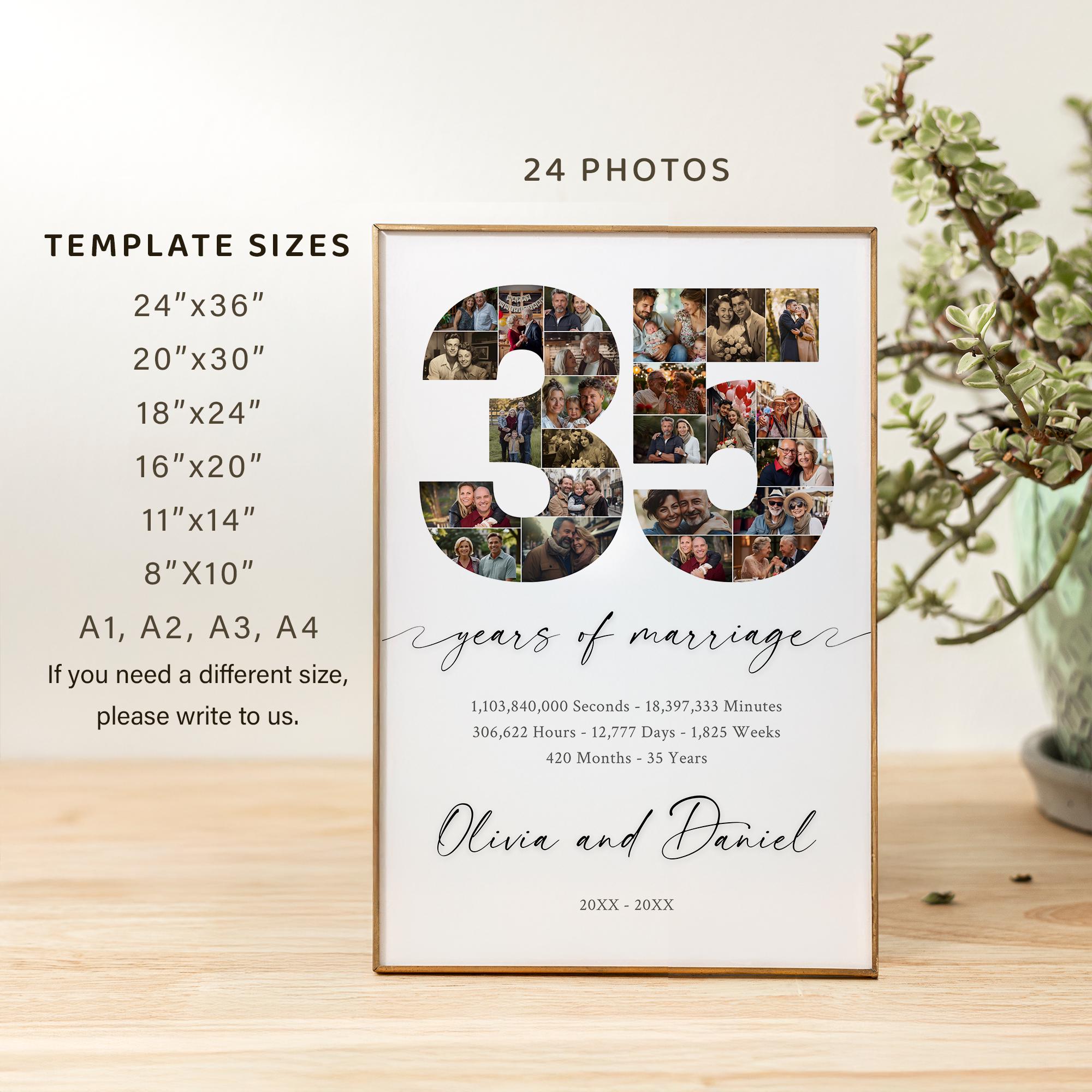 35th Wedding Anniversary Photo Collage Template, Editable 35 Years 35th Wedding Anniversary Photo Collage Template, Editable 35 Years