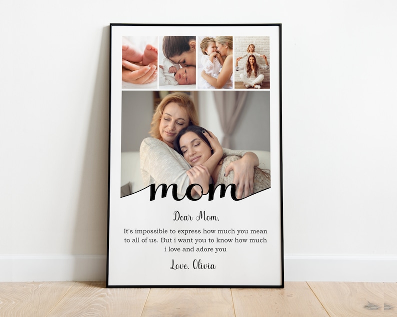 Mother's Day Photo Collage Template, Editable Printable Mothers Day Gift, Customizable gift for Mommy, Canva, Photo Collage for Mom image 1