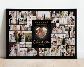 Editable Wedding Photo Collage Template, Graduation, Celebration, Memorial, Poster Size Wedding Canva Photo Collage with Heart