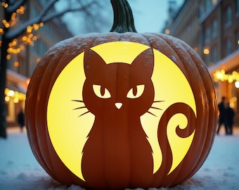 Black Cat Pumpkin Stencil, Halloween Carving Template, Printable Cat Pumpkin Pattern, Jack O Lantern Design, Digital Download, #JOL