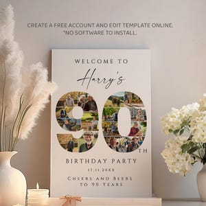 90th Birthday Welcome Sign Photo Collage Template Set, Personalized ...