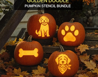 Goldendoodle Pumpkin Stencils Bundle, Dog Carving Patterns (Digital Download), #JOL