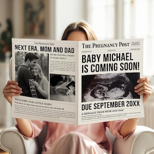 Personalized Newspaper Pregnancy Announcement Template, Editable Pregnancy Reveal Announcement, Canva Template, Newspaper Baby Announcement