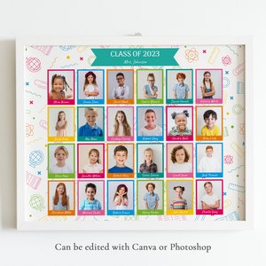 School Composite Photo Template, School Class Photo Collage Template, Kindergarten School Photo Template for 24 Photos, Collage for Class